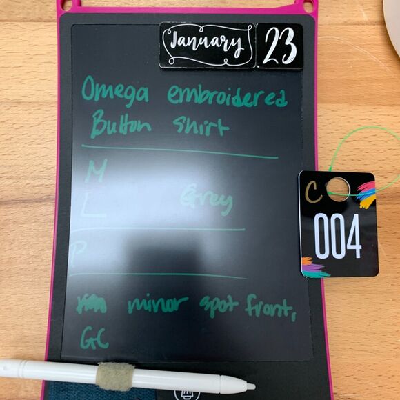 Omega Embroidered Button Up Shirt Mens L Large Gray Short Sleeve Cotton Blend - Picture 10 of 11